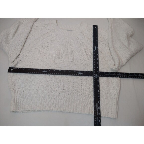 American Eagle Chunky Cable Knit Crop Sweater XL Cotton Blend Ivory Fisherman - Picture 6 of 10